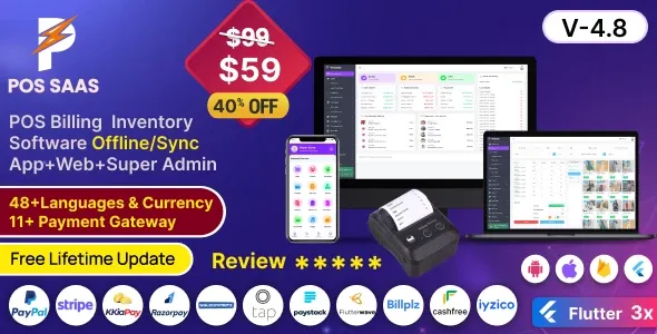 POS SAAS - 带有 HRM 应用程序 + Web + 超级管理员的 Flutter 带POS收银端 6.2 开心版