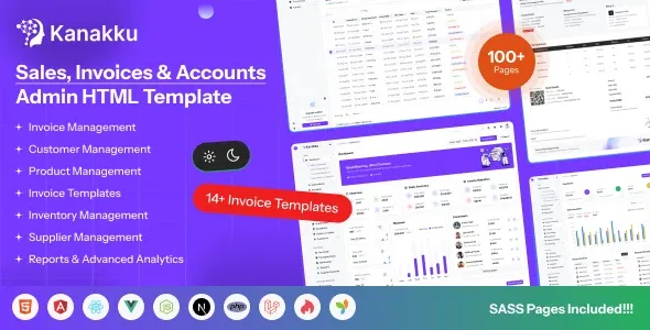 Kanakku - 2.0.4 财务、会计和发票仪表板模板（React、Angular、Laravel、HTML）