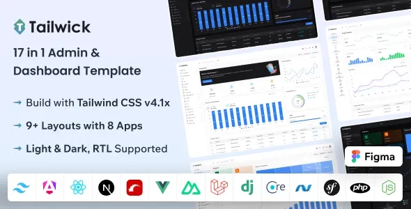 Tailwick 2.0 – Tailwind、React、Next.js、Angular、Vue Nuxt、Laravel、Rails 管理仪表盘 HTML 模板