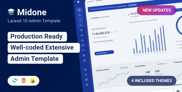 Midone - 5.0.5 Tailwind 4 Laravel 11 管理员仪表盘模板 + HTML 版本